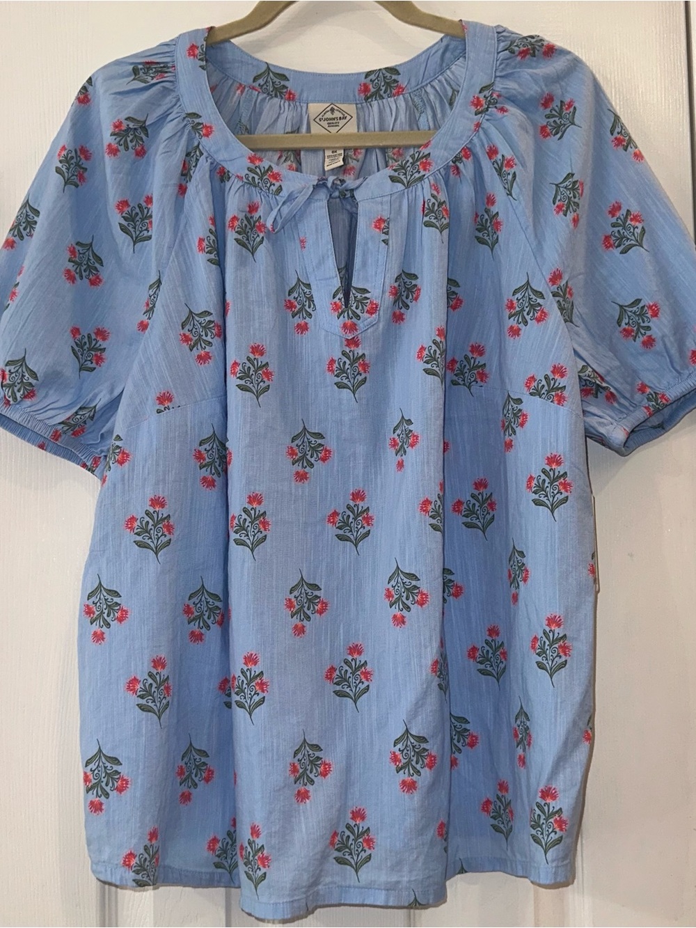Light Blue Floral Peasant Top With Flowers